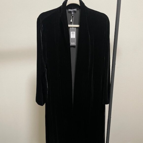 Eileen Fisher Black Velvet Long Open-Front Coat NWT Medium - Picture 2 of 5